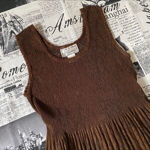 Florentia Women's Brown sheer lace maxi dress beaded vintage 70s tied large mesh